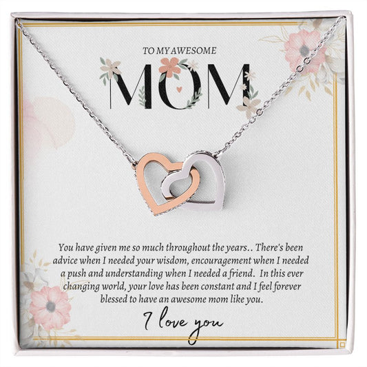 MOM INTERLOCKING HEART NECKLACE, MOM GIFT FROM DAUGHTER, MOM GIFT FROM SON, MOTHER'S DAY GIFT, VALENTINE'S DAY GIFT