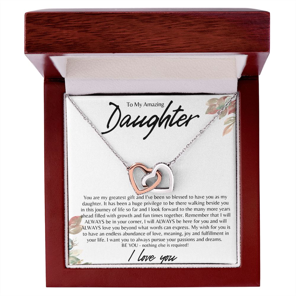 TO MY AMAZING DAUGHTER INTERLOCKING HEARTS NECKLACE