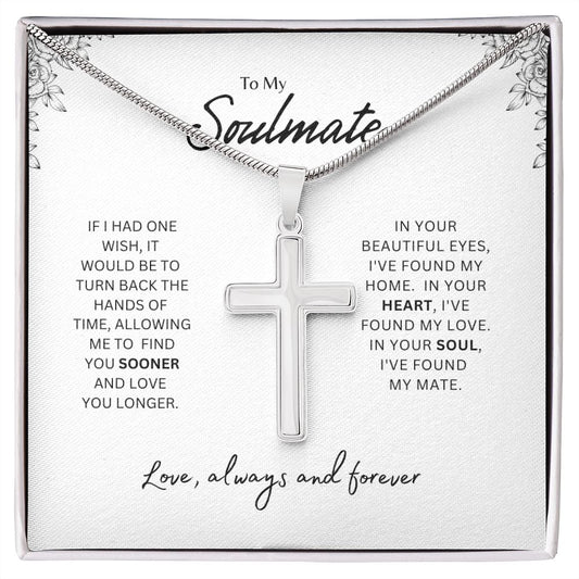 TO MY SOULMATE STAINLESS CROSS NECKLACE, GIRLFRIEND GIFT, BOYFRIEND GIFT, PARTNER GIFT.