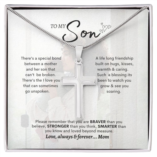 TO MY SON STAINLESS STEEL CROSS NECKLACE