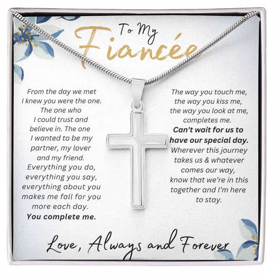 To My Fiancée Cross Necklace, Fiancée Valentine Gift, Birthday Gift